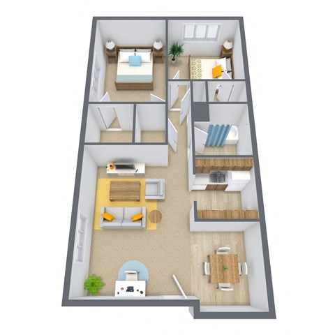Floor plan for 2 beds, 1 bath, 880 sqft